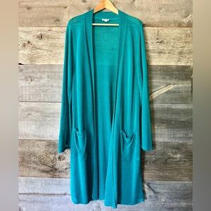 J. Jill Long Linen Blend Long Sleeve Cardigan Blue Teal Duster‎ Lagenlook XLT